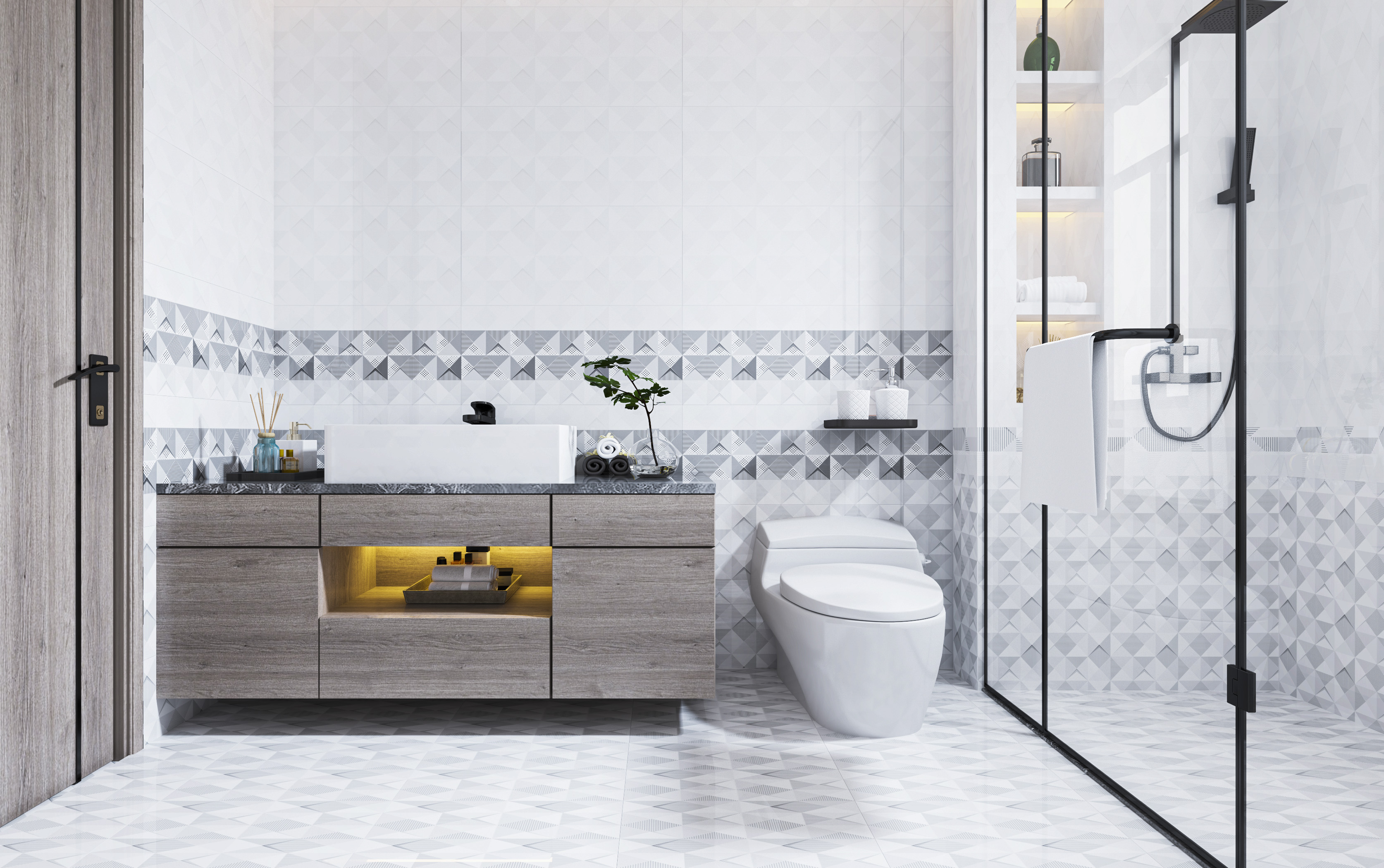 Geometric Ceramic Wall Tiles for Restrooms DBL Ceramics